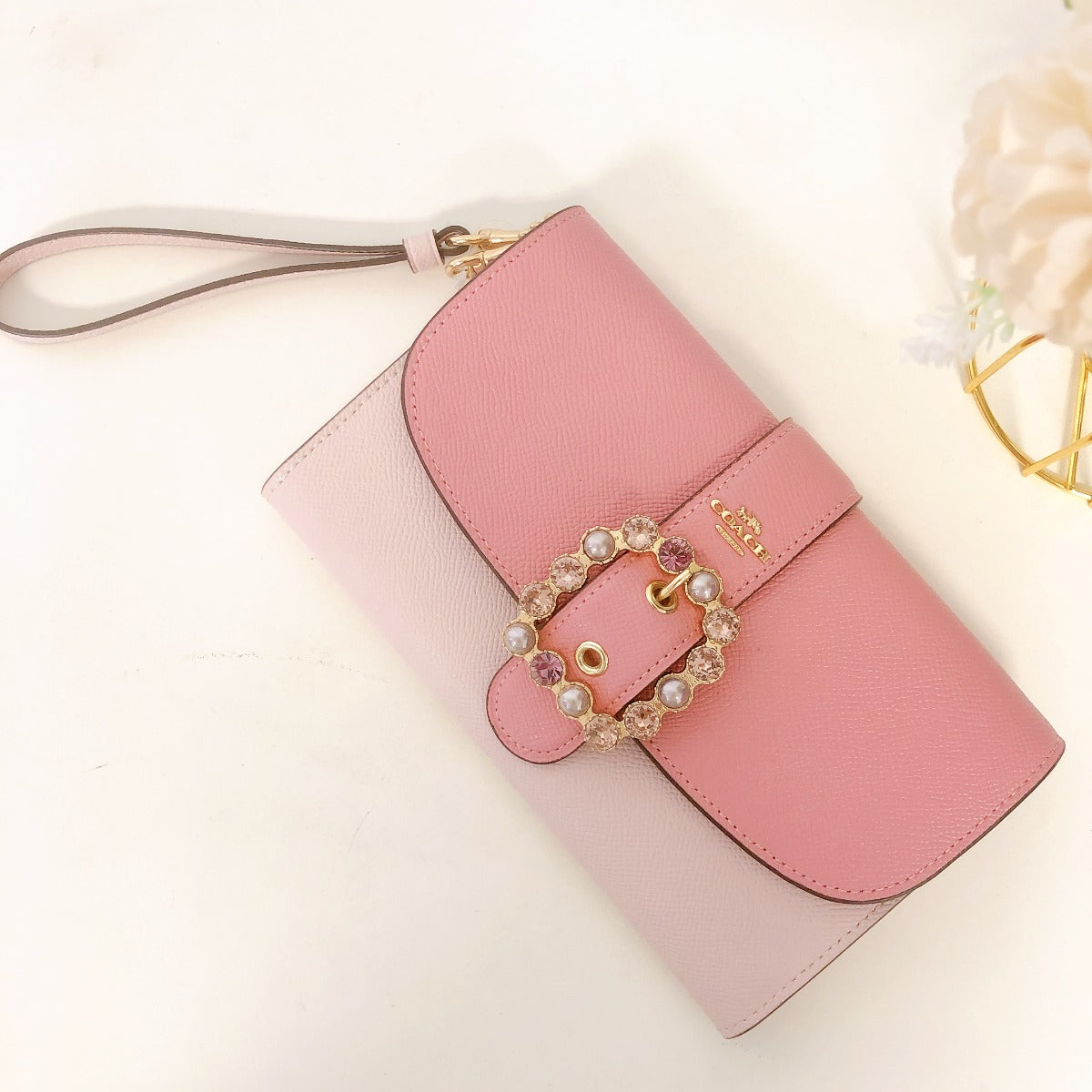 Coach C3227 Gemma Clutch Crossbody In Colorblock Crossgrain Leather Pink Multi Coach C3227 Gemma Clutch Crossbody In Colorblock Crossgrain Leather Pink Multi